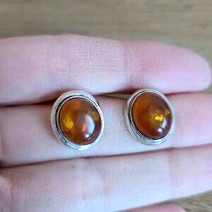 Sterling silver oval earrings with Amber stones.